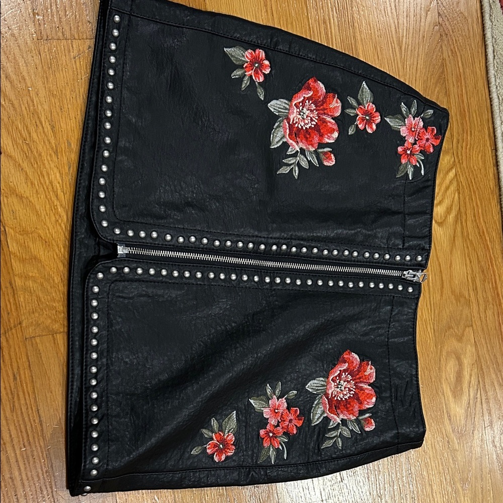 Black Skirt with Red Floral Embroidery